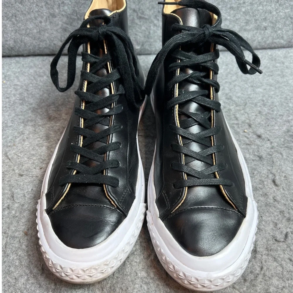 PF Flyers x Todd Snyder Grounder Black Leather High Top Sneakers Mens Size 10.5